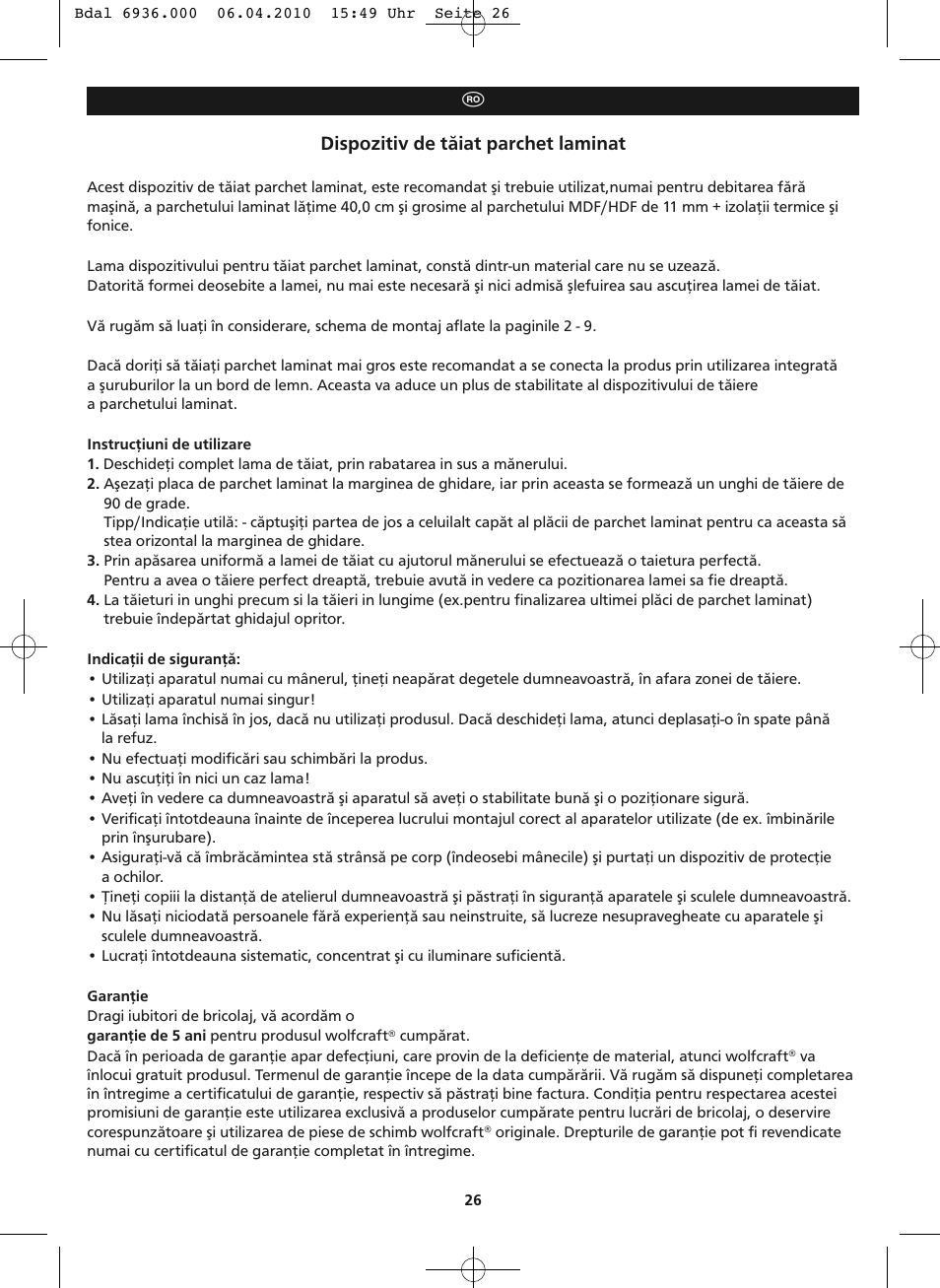 Dispozitiv de tăiat parchet laminat | Wolfcraft LC 300 User Manual | Page 26 / 32
