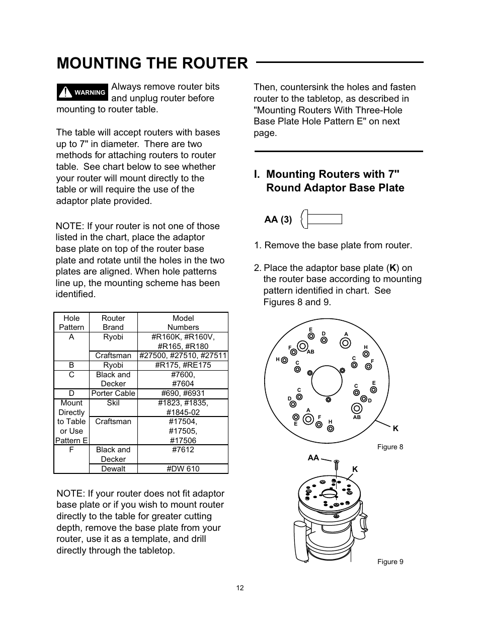 Mounting the router | Wolfcraft 6157 User Manual | Page 12 / 52