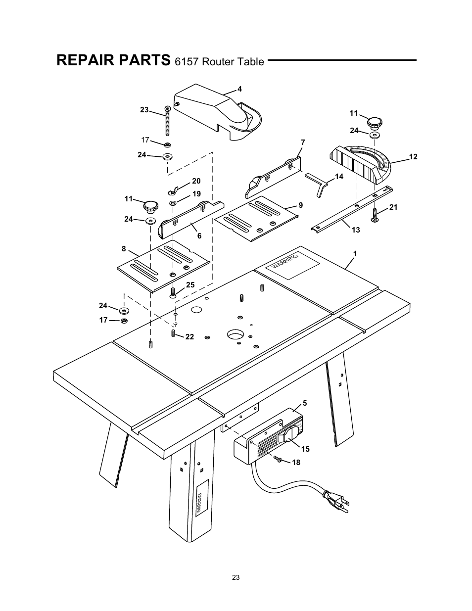 Repair parts, 6157 router table | Wolfcraft 6157 User Manual | Page 23 / 52