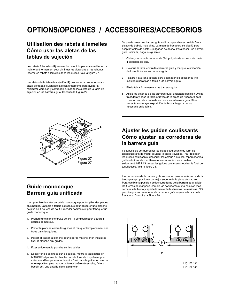 Options/opciones / accessoires/accesorios, Guide monocoque barrera guía unificada | Wolfcraft 6157 User Manual | Page 44 / 52