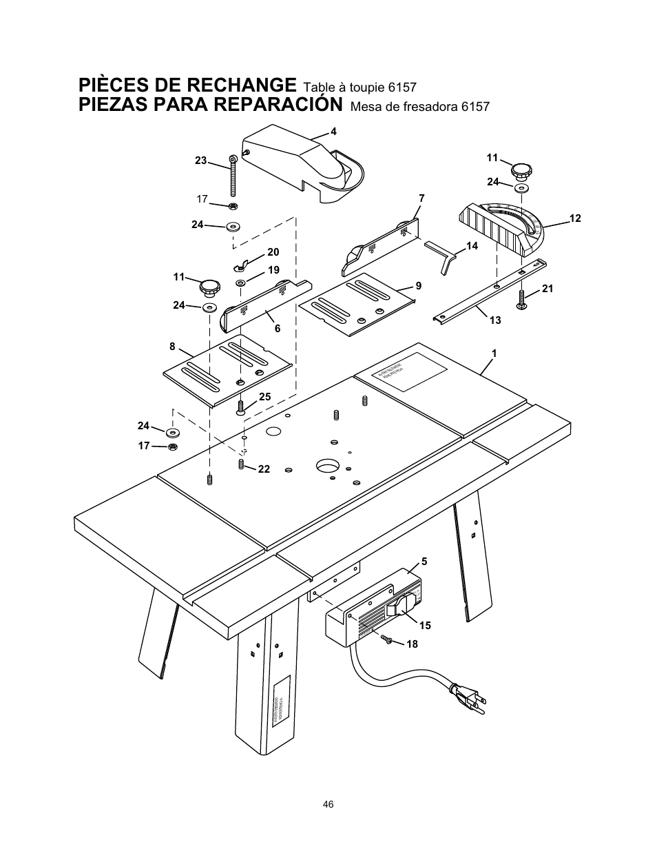 Pièces de rechange, Piezas para reparación, Table à toupie 6157 | Mesa de fresadora 6157 | Wolfcraft 6157 User Manual | Page 46 / 52