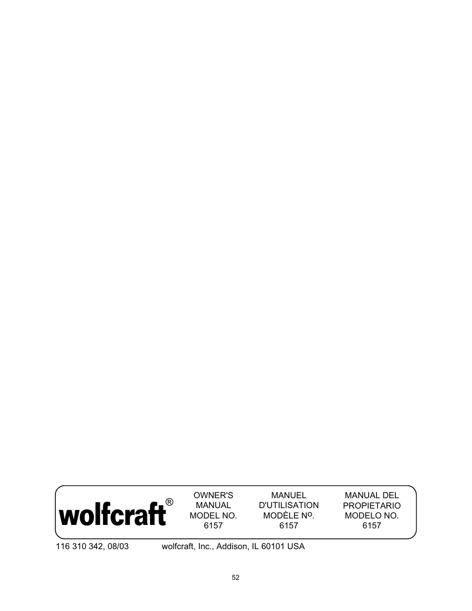 Wolfcraft | Wolfcraft 6157 User Manual | Page 52 / 52