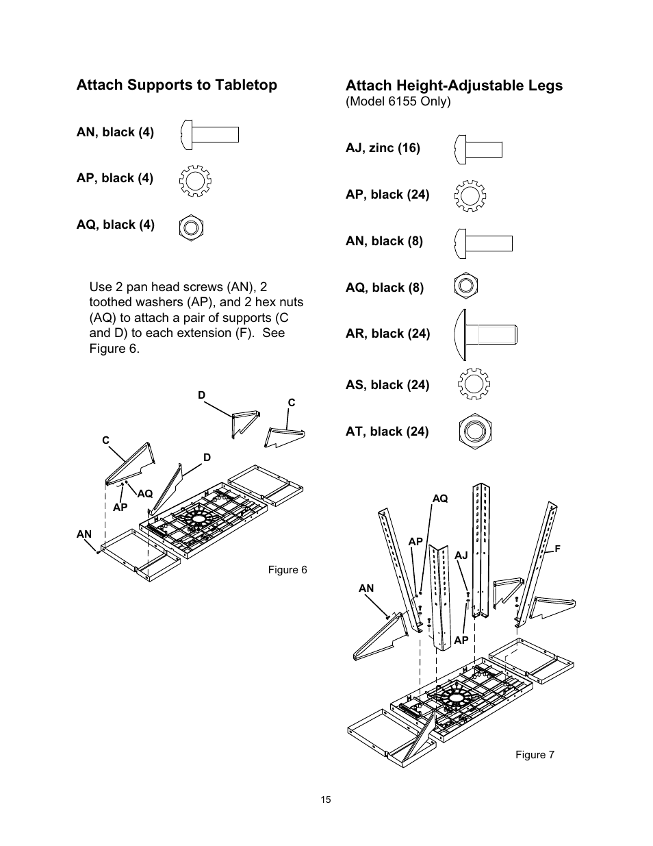 Attach supports to tabletop, Attach height-adjustable legs | Wolfcraft 6155 User Manual | Page 15 / 92