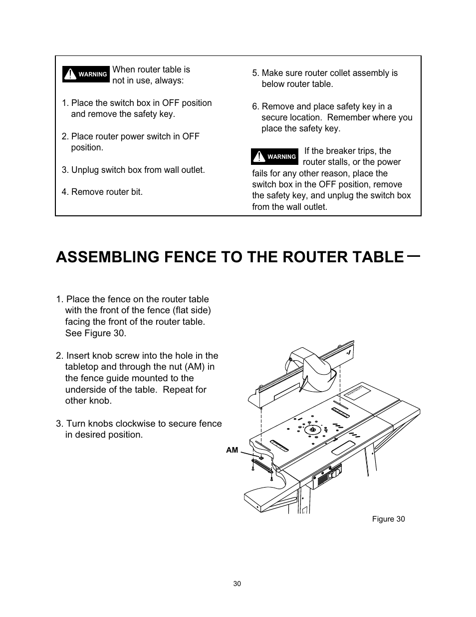Assembling fence to the router table | Wolfcraft 6155 User Manual | Page 30 / 92