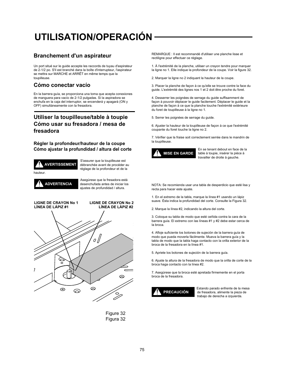 Utilisation/operación, Branchement d'un aspirateur, Cómo conectar vacío | Wolfcraft 6155 User Manual | Page 75 / 92