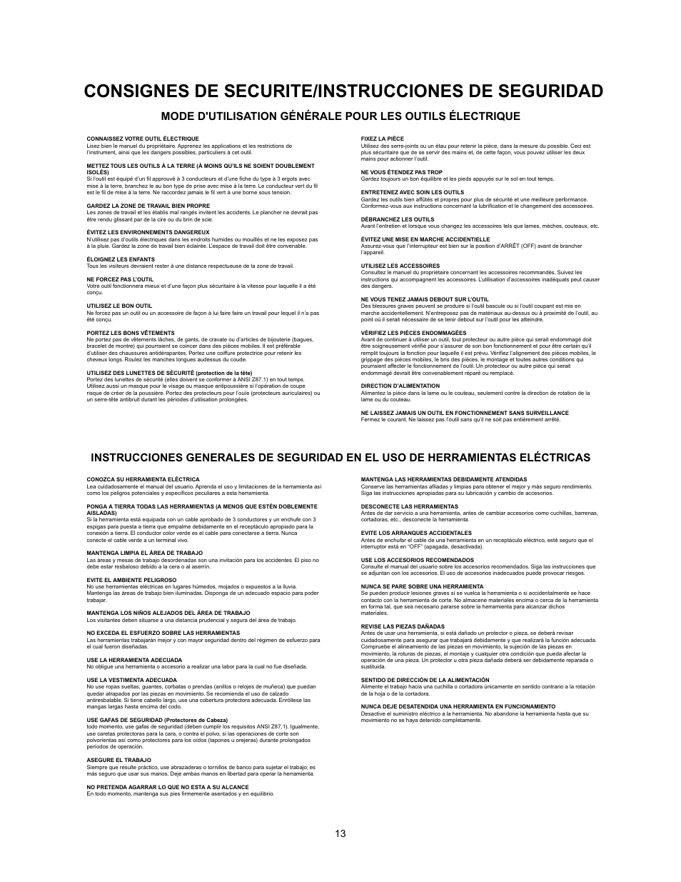 Consignes de securite/instrucciones de seguridad | Wolfcraft 3408 User Manual | Page 13 / 24