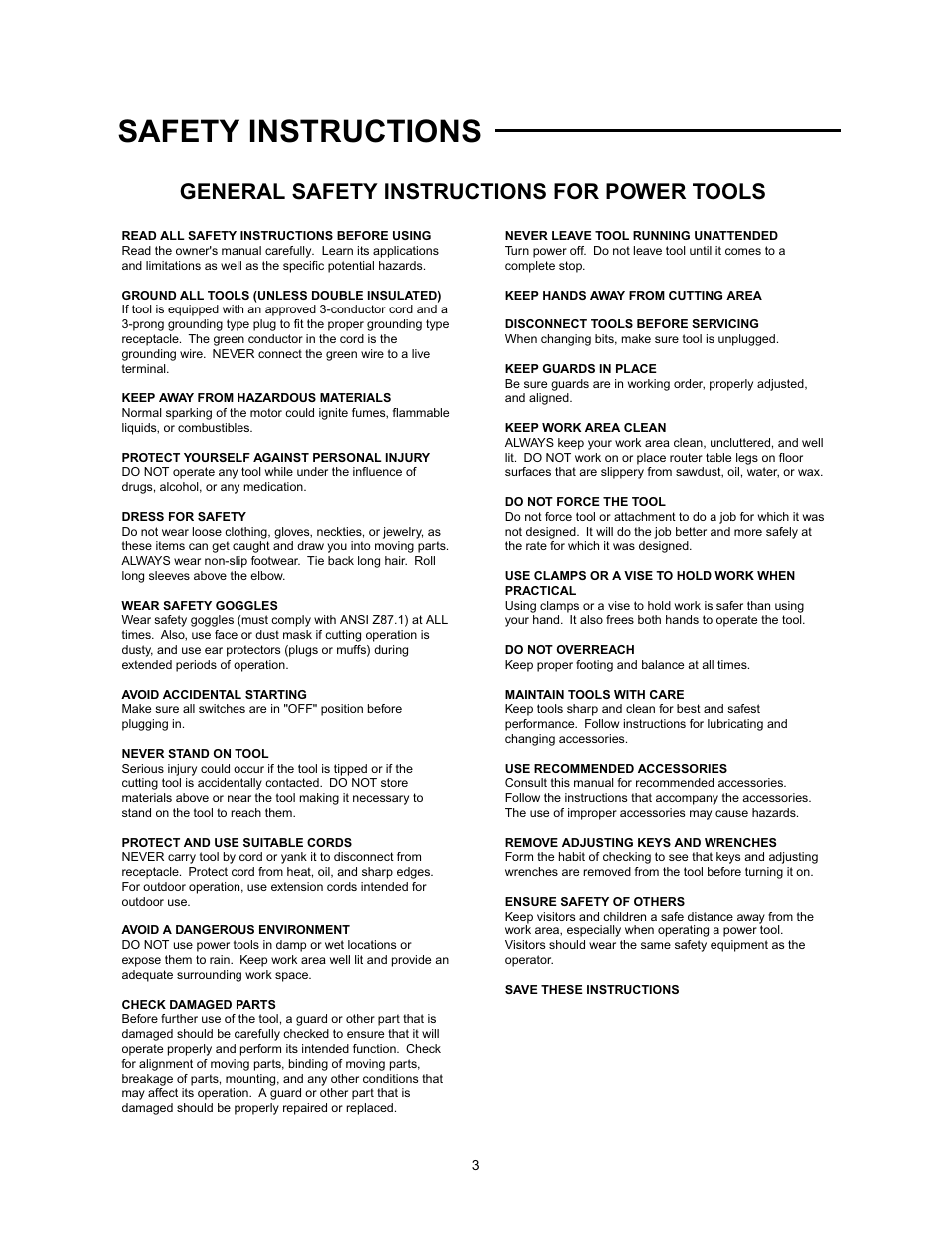 Safety instructions, General safety instructions for power tools | Wolfcraft 3408 User Manual | Page 3 / 24