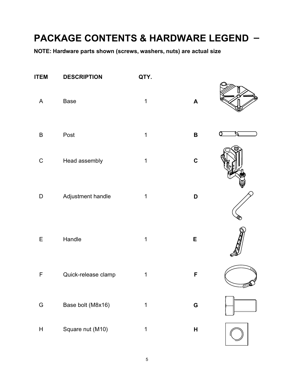 Package contents & hardware legend | Wolfcraft 3408 User Manual | Page 5 / 24