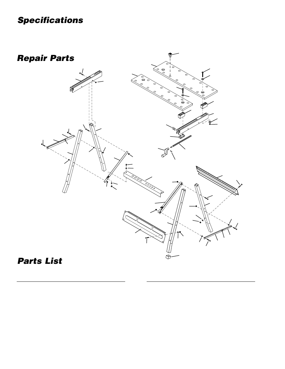 Specifications, Parts list repair parts, 6134 workbench | Wolfcraft QUICK JAW 6134 User Manual | Page 6 / 12