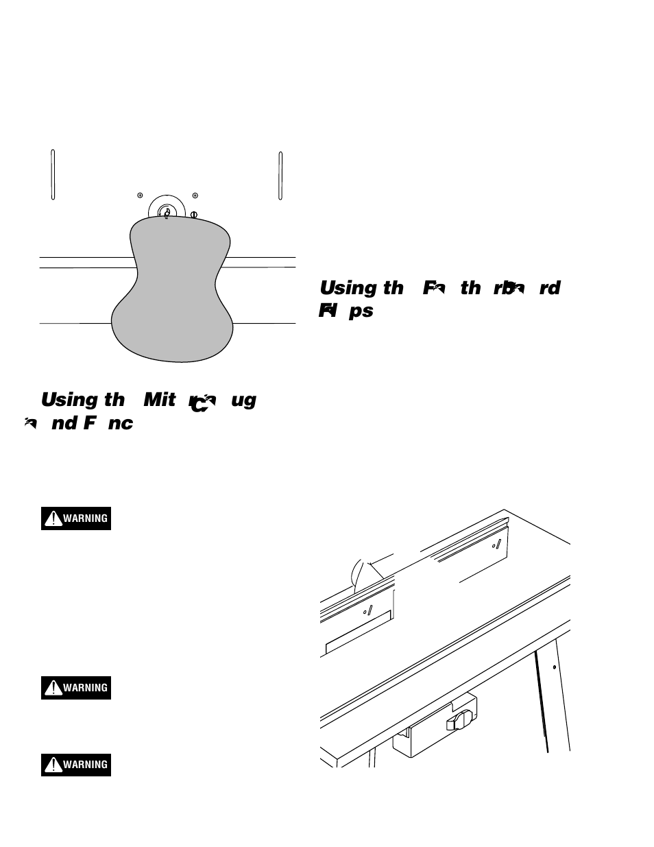 Using the miter gauge and fence, Using the featherboard flaps | Wolfcraft 6151 User Manual | Page 16 / 40