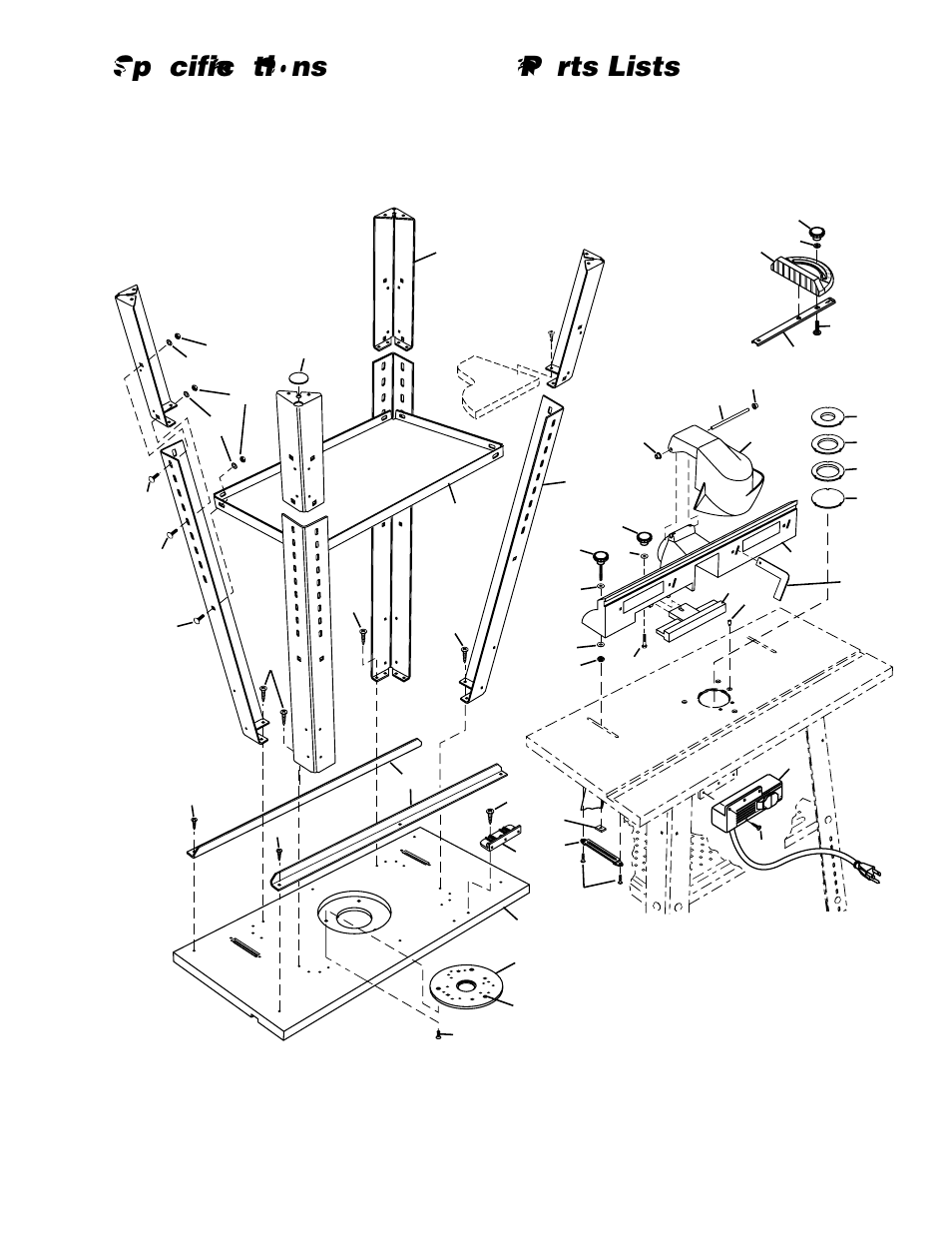 Specifications, Parts lists, Exploded view and list for router table model 6151 | Wolfcraft 6151 User Manual | Page 17 / 40