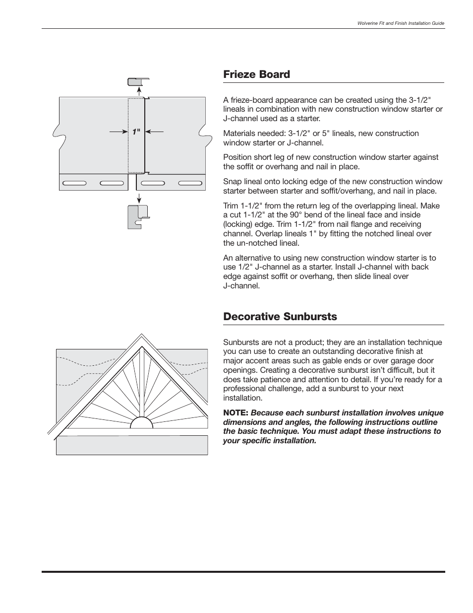 Frieze board, Decorative sunbursts | Wolverine Siding and Vinyl Carpentry Soffit and Decorative Trim User Manual | Page 110 / 117