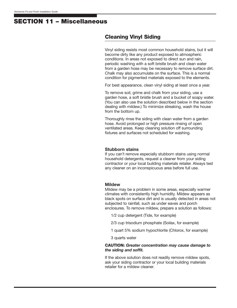 Cleaning vinyl siding | Wolverine Siding and Vinyl Carpentry Soffit and Decorative Trim User Manual | Page 115 / 117
