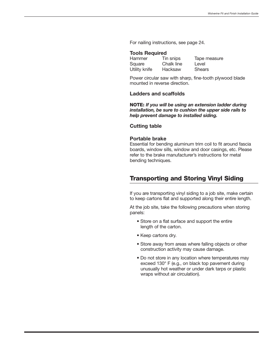 Transporting and storing vinyl siding | Wolverine Siding and Vinyl Carpentry Soffit and Decorative Trim User Manual | Page 16 / 117