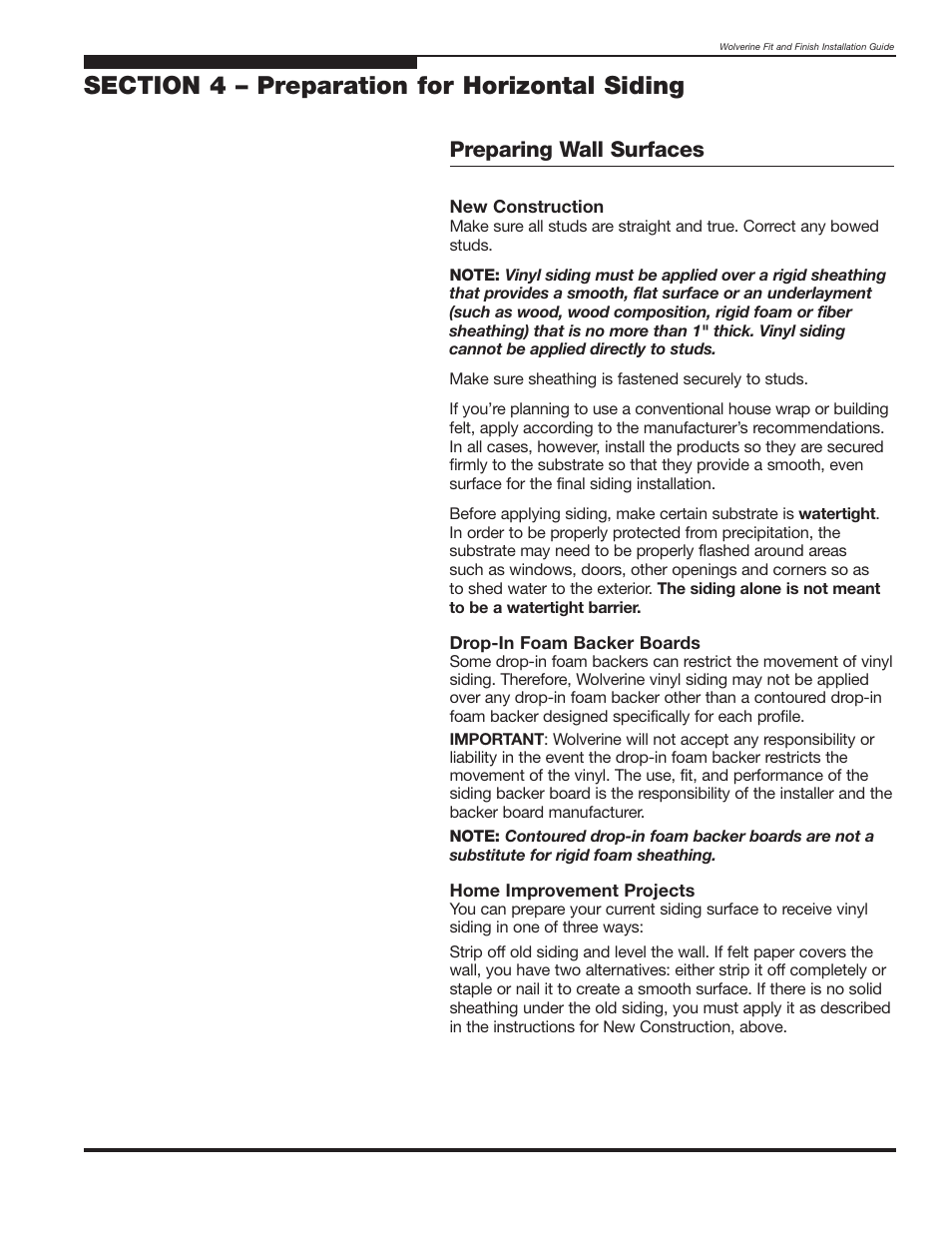 Preparing wall surfaces | Wolverine Siding and Vinyl Carpentry Soffit and Decorative Trim User Manual | Page 22 / 117
