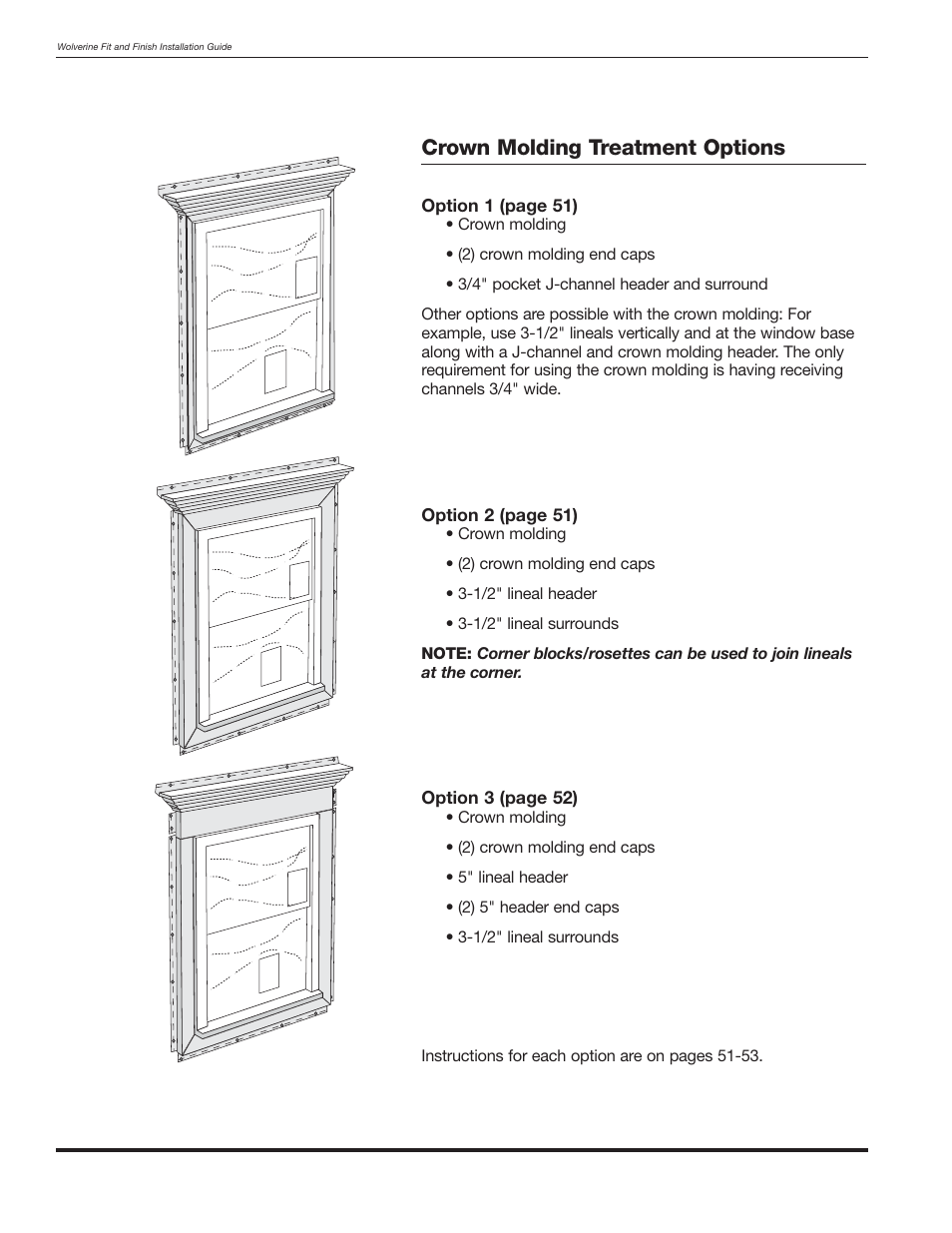 Crown molding treatment options | Wolverine Siding and Vinyl Carpentry Soffit and Decorative Trim User Manual | Page 51 / 117