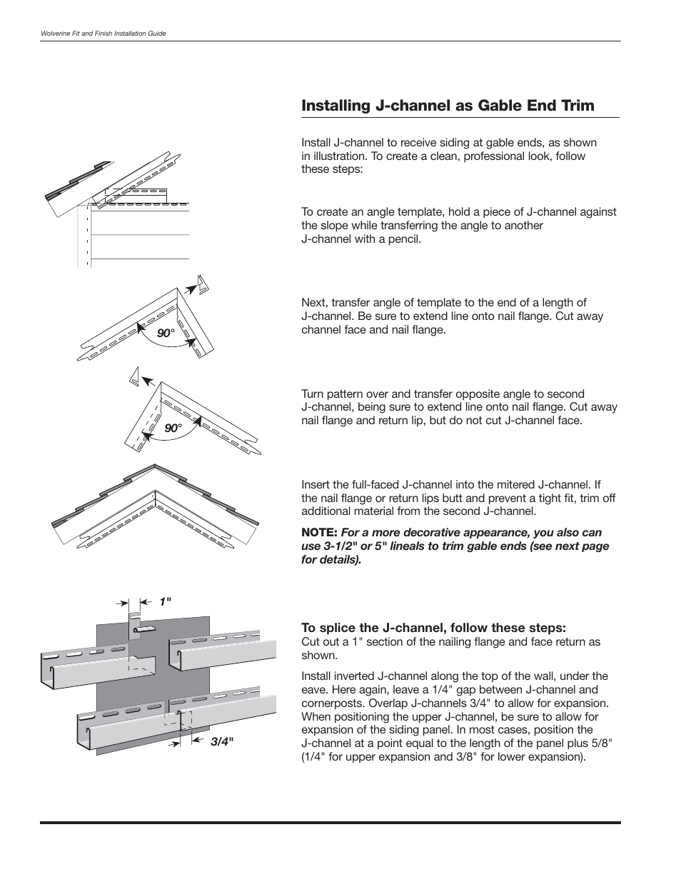 Installing j-channel as gable end trim | Wolverine Siding and Vinyl Carpentry Soffit and Decorative Trim User Manual | Page 55 / 117