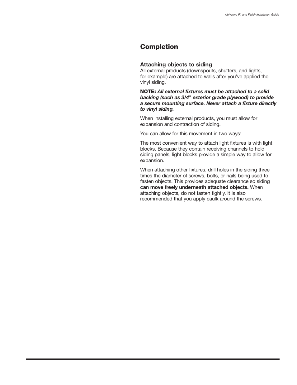 Completion | Wolverine Siding and Vinyl Carpentry Soffit and Decorative Trim User Manual | Page 64 / 117