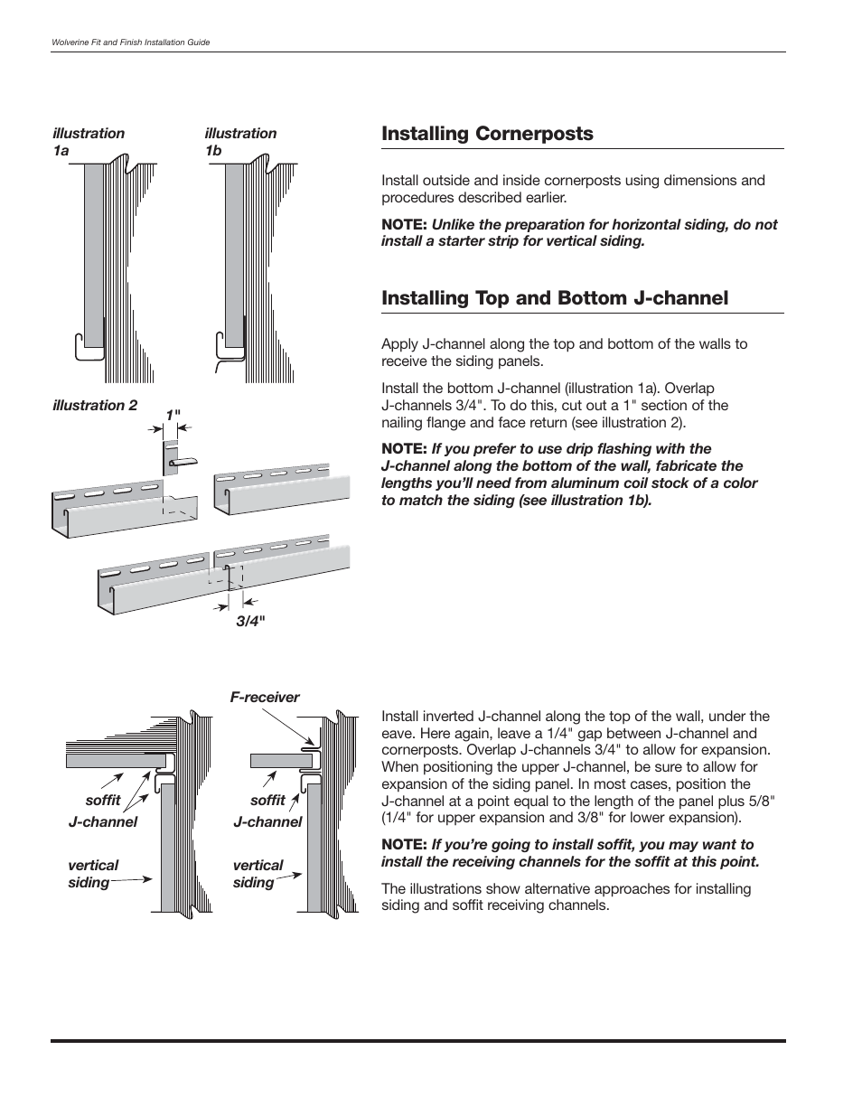 Installing cornerposts, Installing top and bottom j-channel | Wolverine Siding and Vinyl Carpentry Soffit and Decorative Trim User Manual | Page 67 / 117