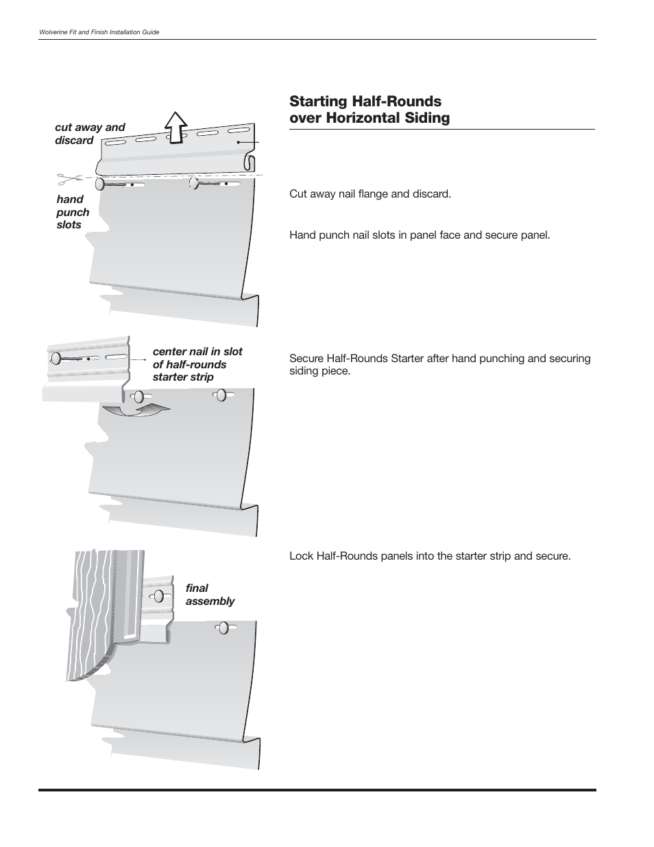 Starting half-rounds over horizontal siding | Wolverine Siding and Vinyl Carpentry Soffit and Decorative Trim User Manual | Page 93 / 117