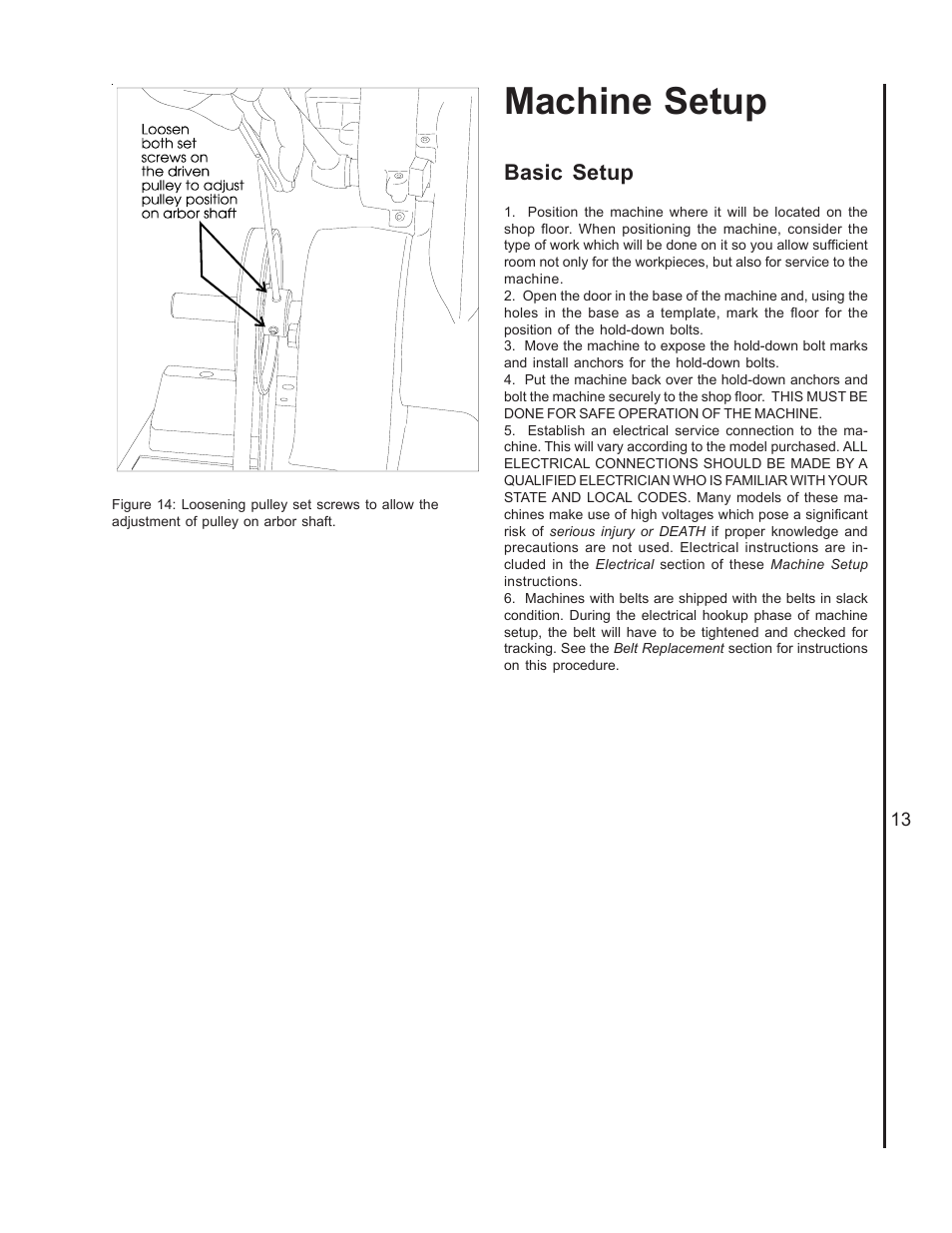 Machine setup, Basic setup | Wilton 4400A User Manual | Page 13 / 32