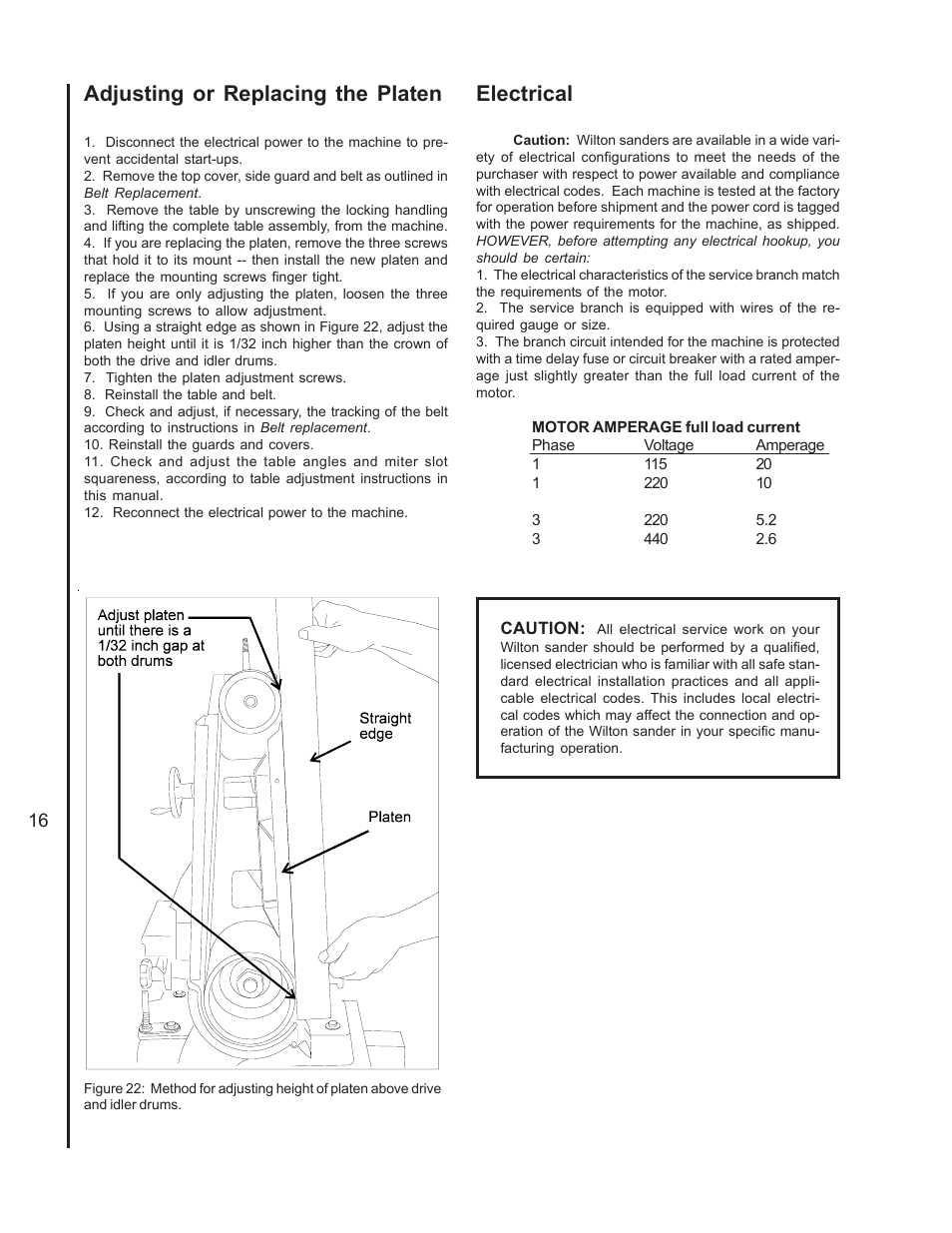 Adjusting or replacing the platen, Electrical | Wilton 4400A User Manual | Page 16 / 32