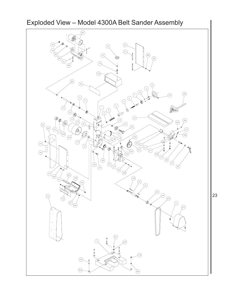 4300a belt sander assembly, Exploded view – model 4300a belt sander assembly | Wilton 4400A User Manual | Page 23 / 32