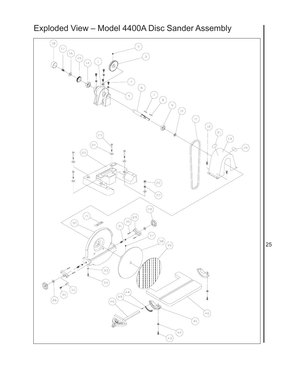 4400a disc sander assembly, Exploded view – model 4400a disc sander assembly | Wilton 4400A User Manual | Page 25 / 32
