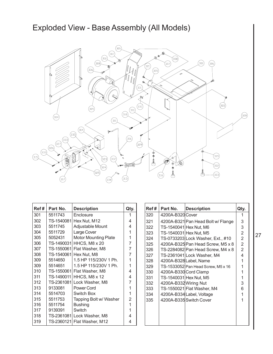 Base assembly (all models), Exploded view - base assembly (all models) | Wilton 4400A User Manual | Page 27 / 32