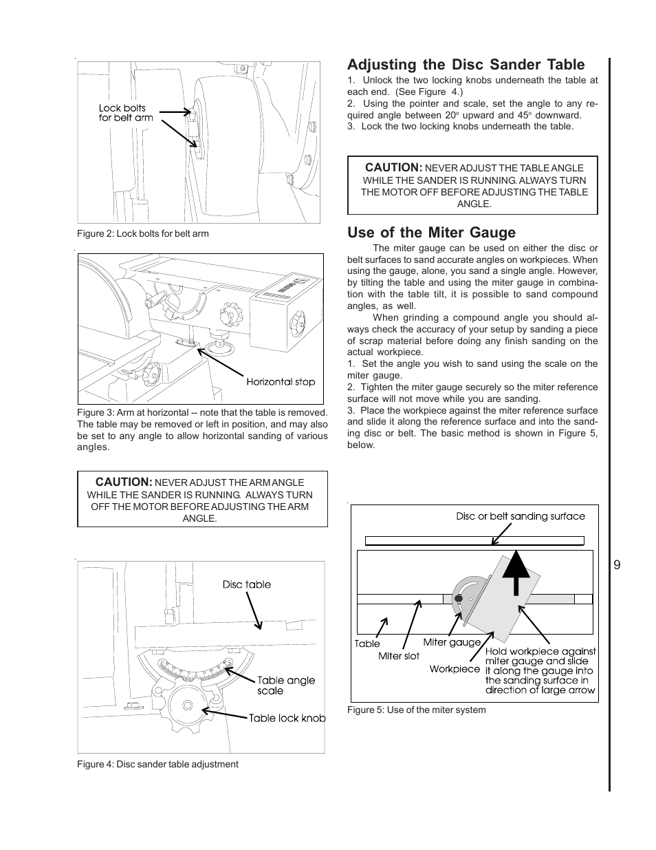 Adjusting the disc sander table, Use of the miter gauge | Wilton 4400A User Manual | Page 9 / 32