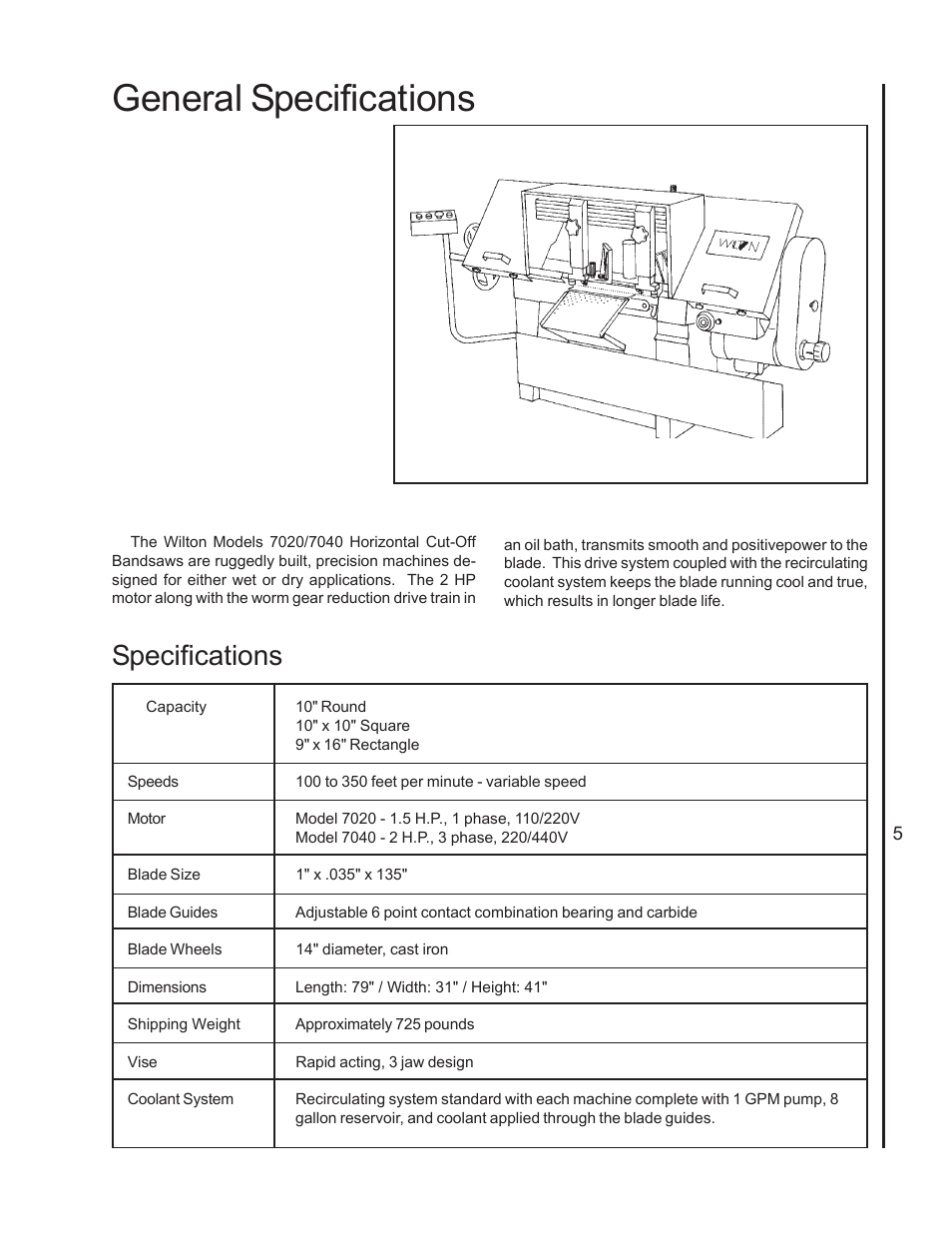 General specifications, Specifications | Wilton 7020/7040 User Manual | Page 4 / 28
