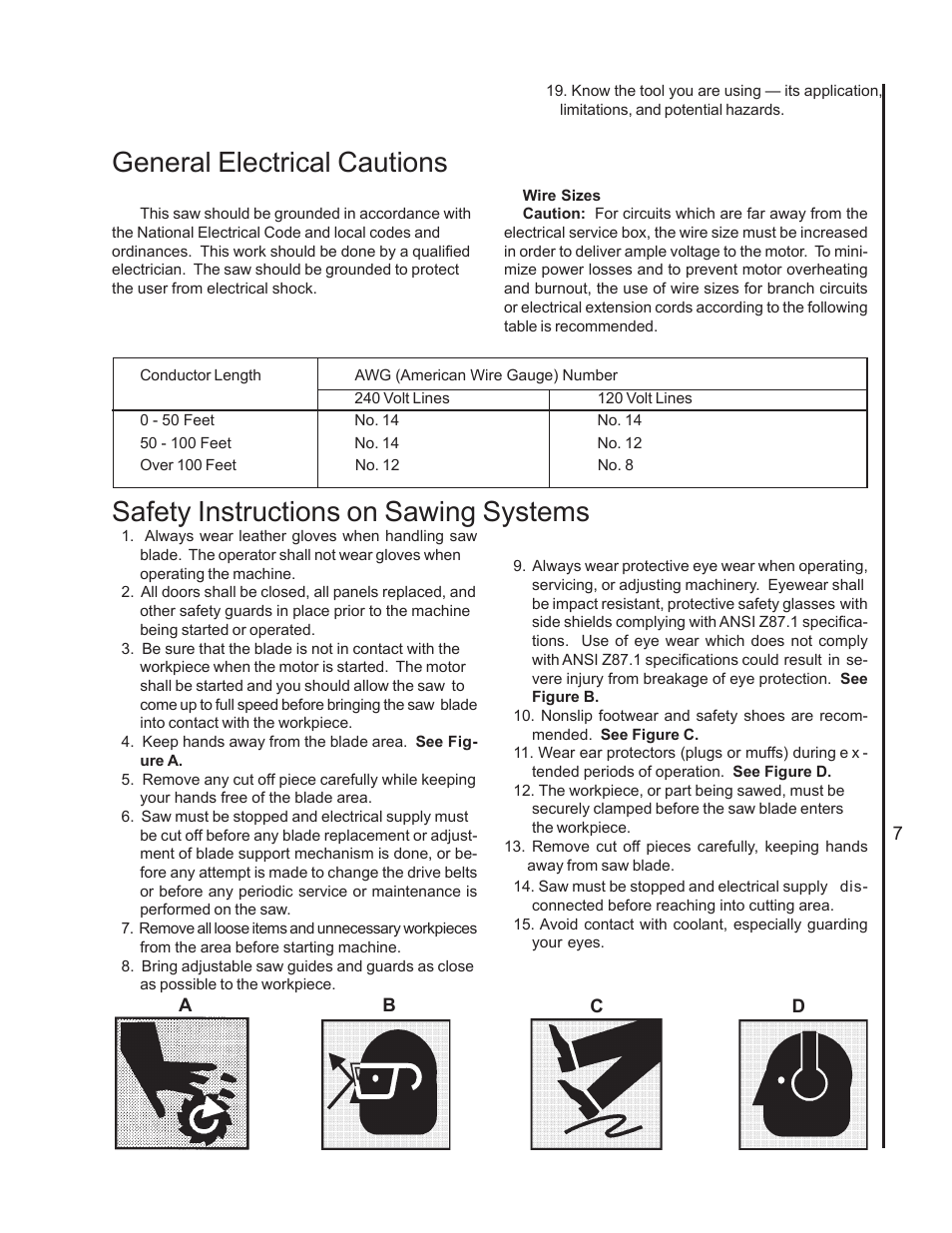 Safety instructions on sawing systems, General electrical cautions | Wilton 7020/7040 User Manual | Page 6 / 28