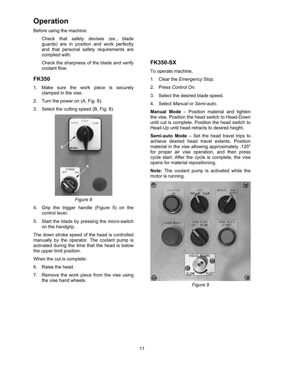 Operation, Fk350, Fk350-sx | Wilton FK350-4 User Manual | Page 11 / 44