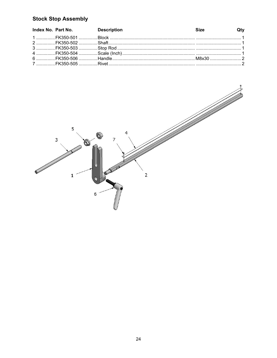 Stock stop assembly | Wilton FK350-4 User Manual | Page 24 / 44