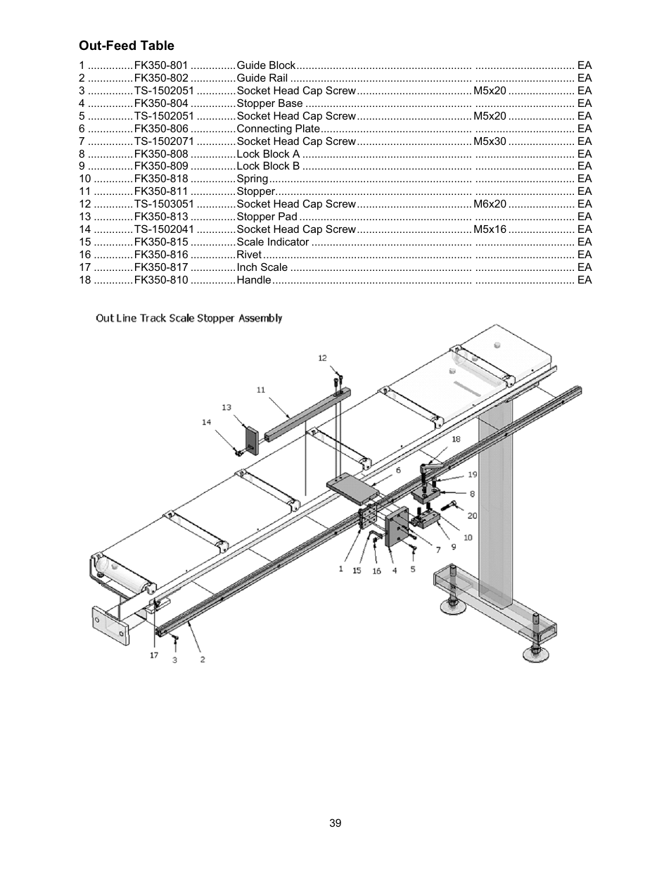 Out-feed table | Wilton FK350-4 User Manual | Page 39 / 44