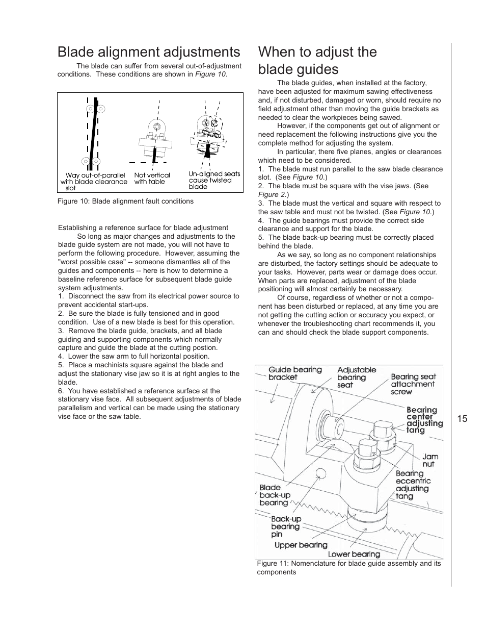 Blade alignment adjustments, When to adjust the blade guides | Wilton 3410 User Manual | Page 15 / 30