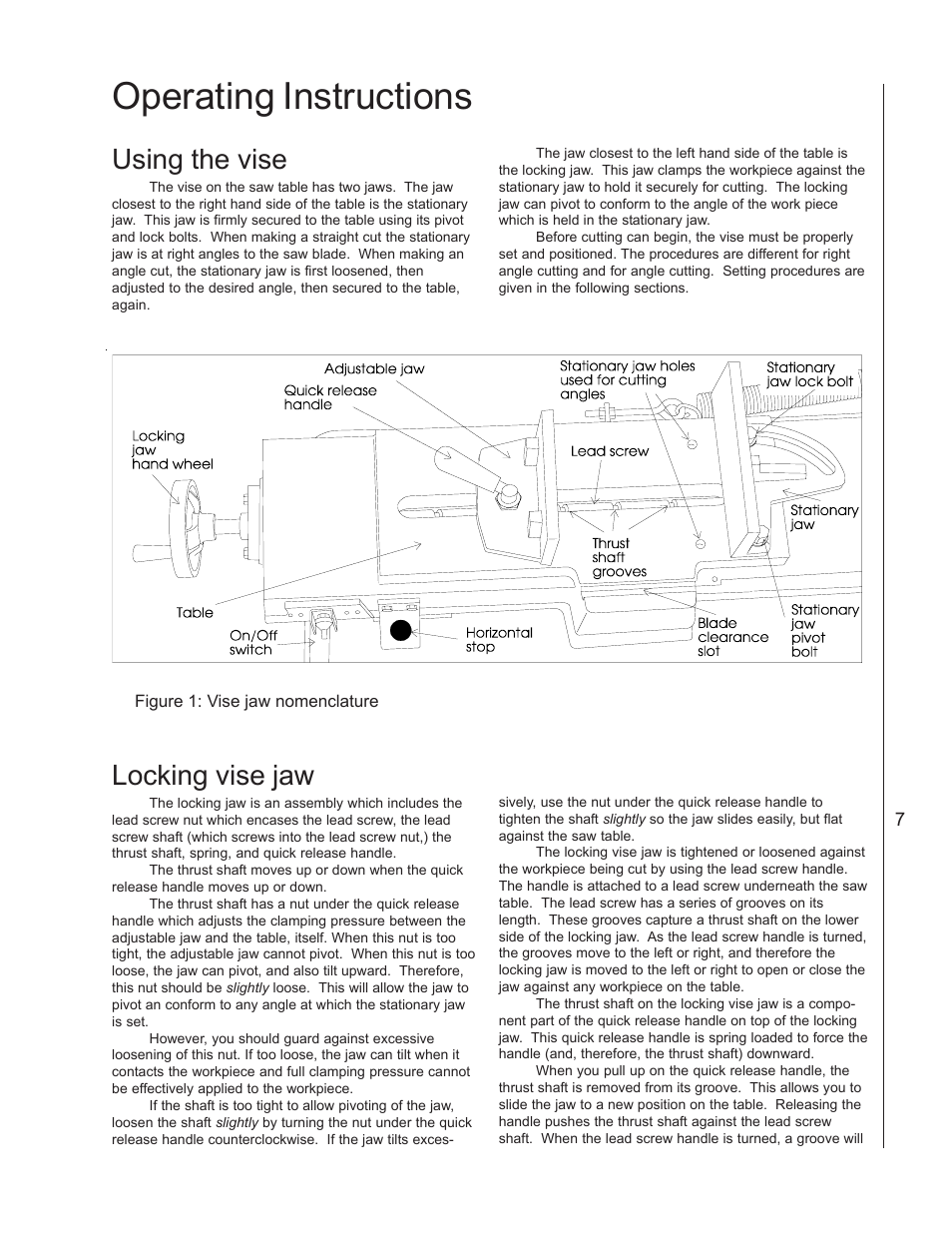 Operating instructions, Using the vise, Locking vise jaw | Wilton 3410 User Manual | Page 7 / 30