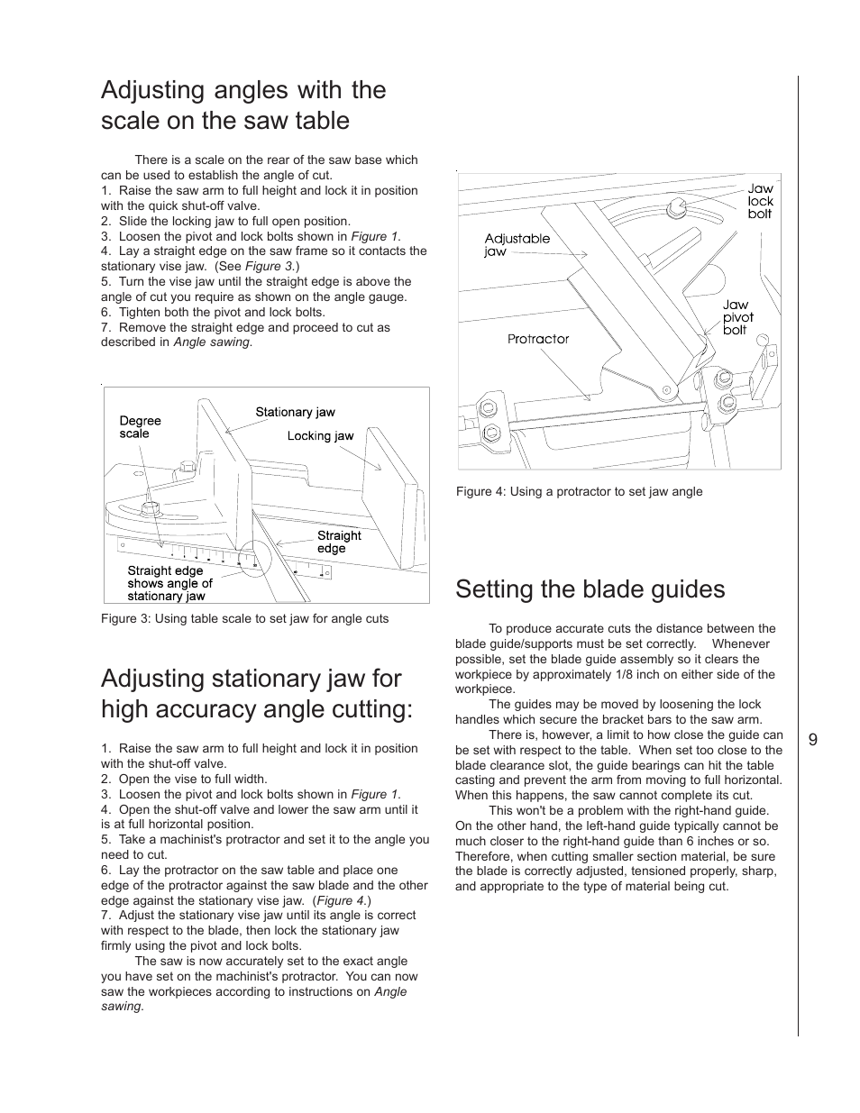 Adjusting angles with the scale on the saw table, Setting the blade guides | Wilton 3410 User Manual | Page 9 / 30