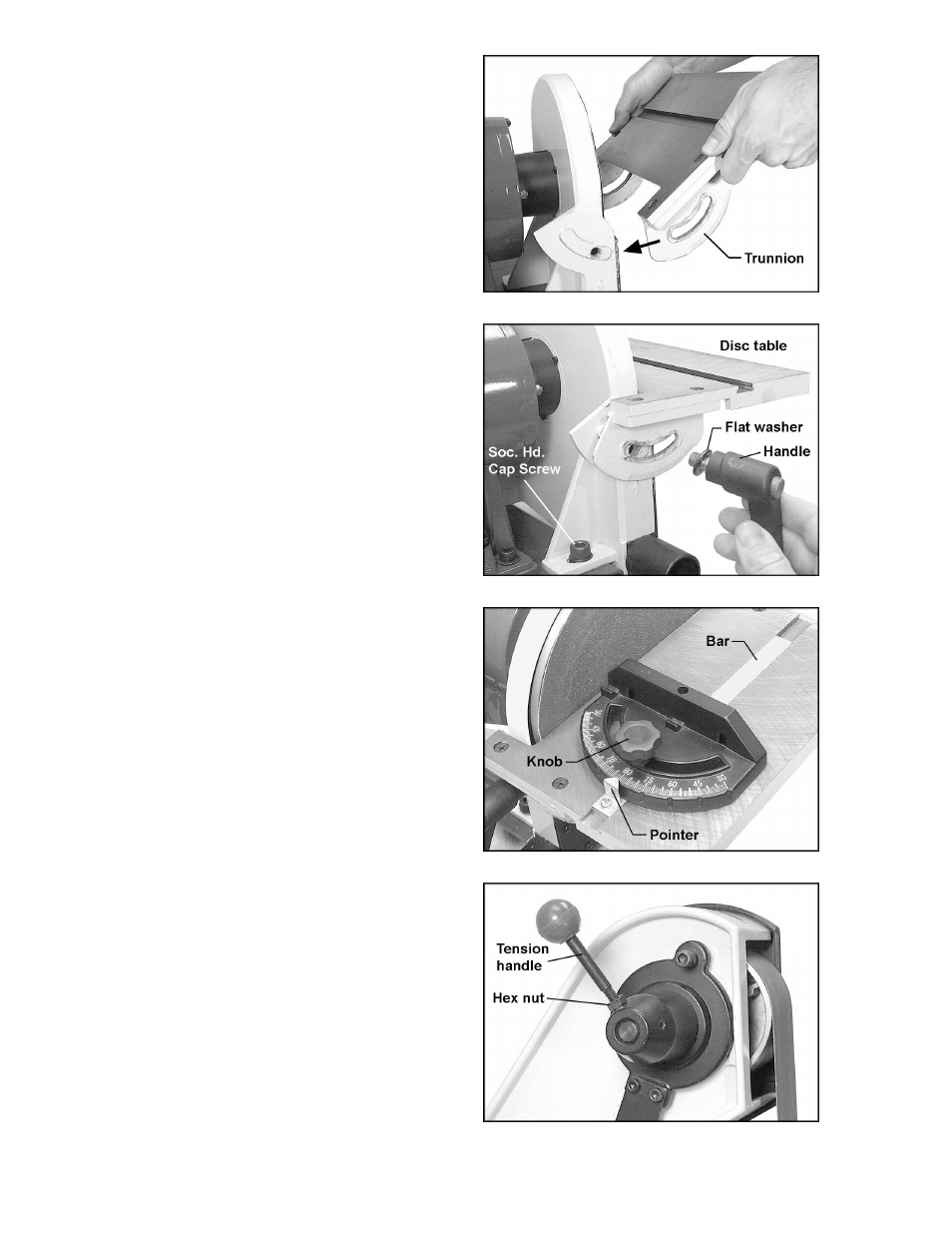 Installing disc table, Installing miter gauge, Installing tension handle | Wilton 41002 User Manual | Page 10 / 24