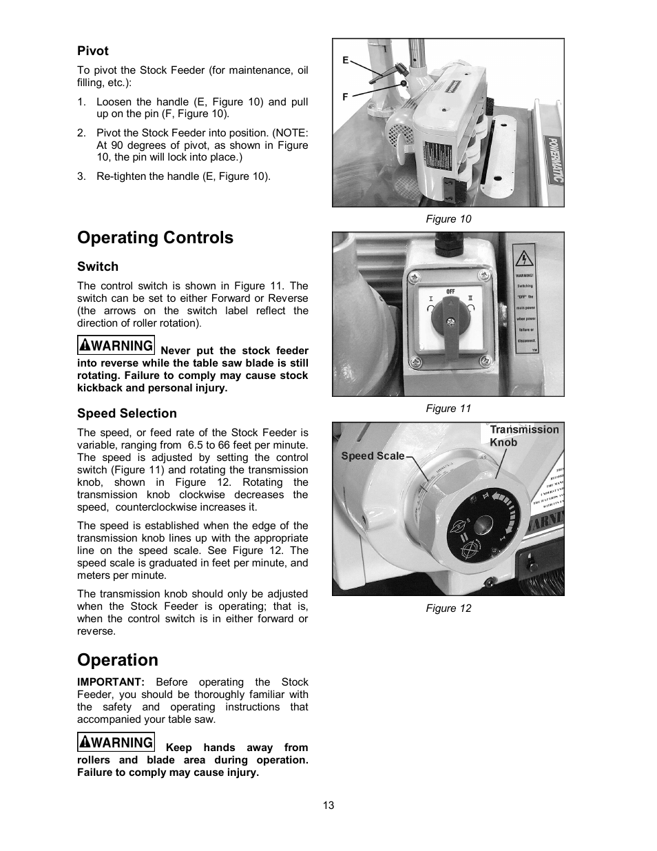 Operating controls, Operation | Wilton PF3-EZ User Manual | Page 13 / 28