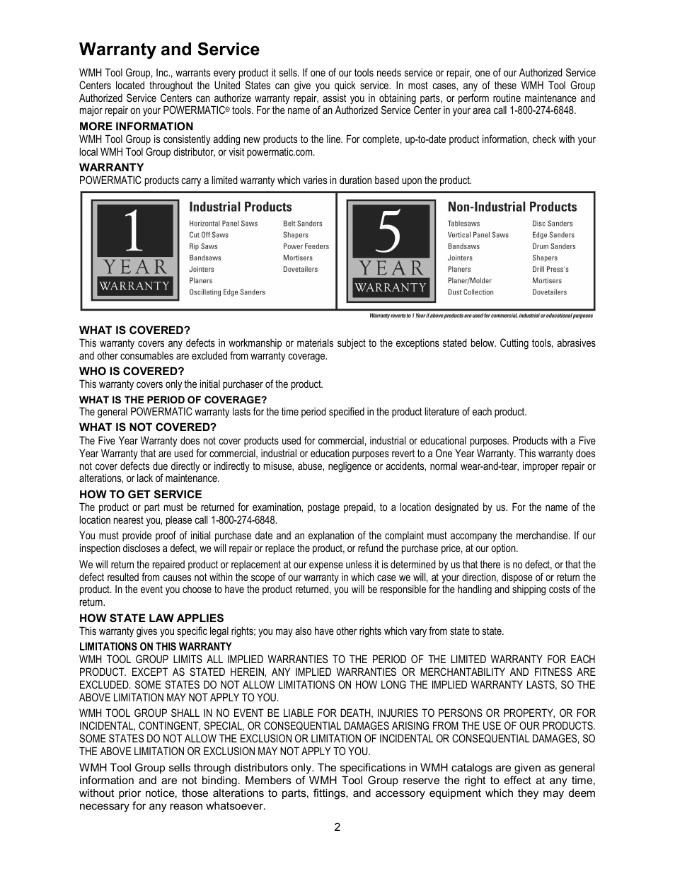 Warranty and service | Wilton PF3-EZ User Manual | Page 2 / 28