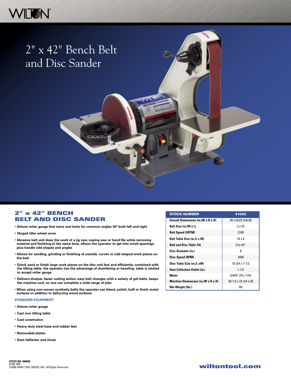 2" x 42" bench belt and disc sander | Wilton Belt And Disc Sander User Manual | Page 2 / 2