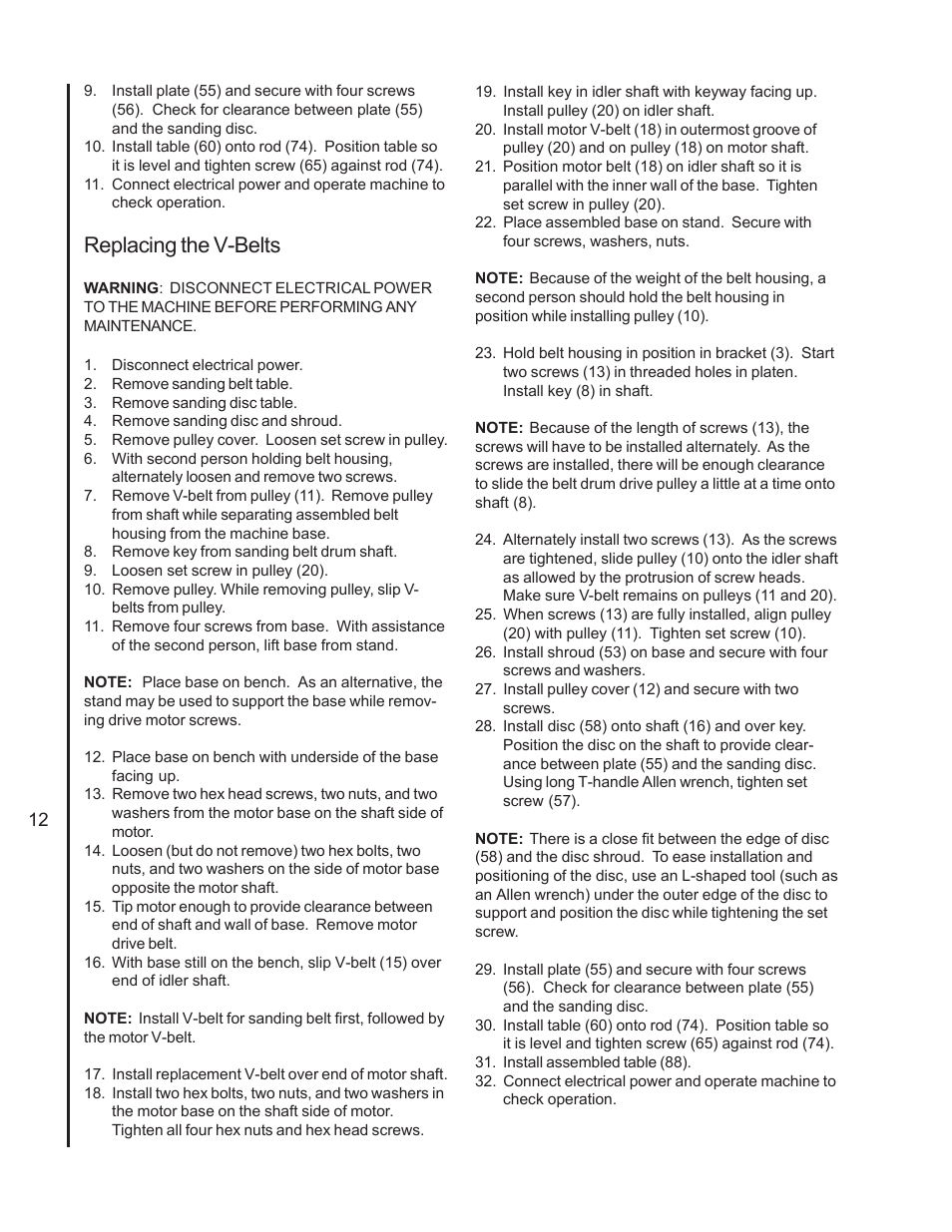 Replacing the v-belts | Wilton 4210 User Manual | Page 12 / 24