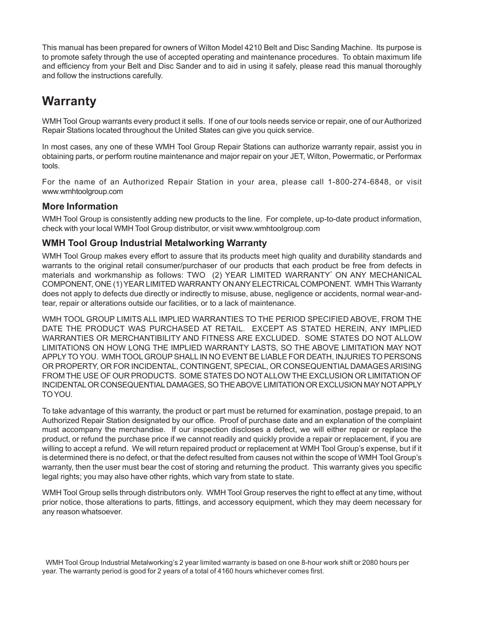 Warranty | Wilton 4210 User Manual | Page 2 / 24