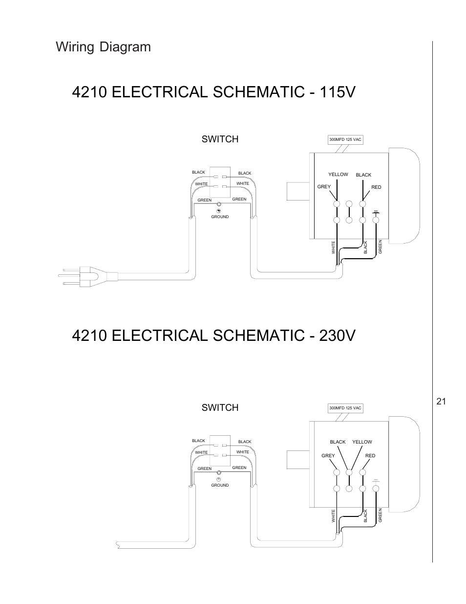 Wiring diagram, Switch | Wilton 4210 User Manual | Page 21 / 24