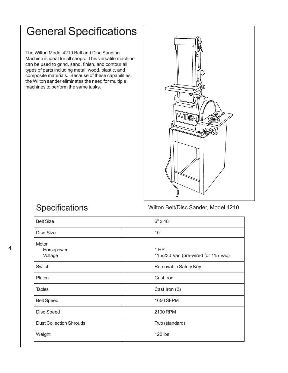 General specifications, Specifications | Wilton 4210 User Manual | Page 4 / 24