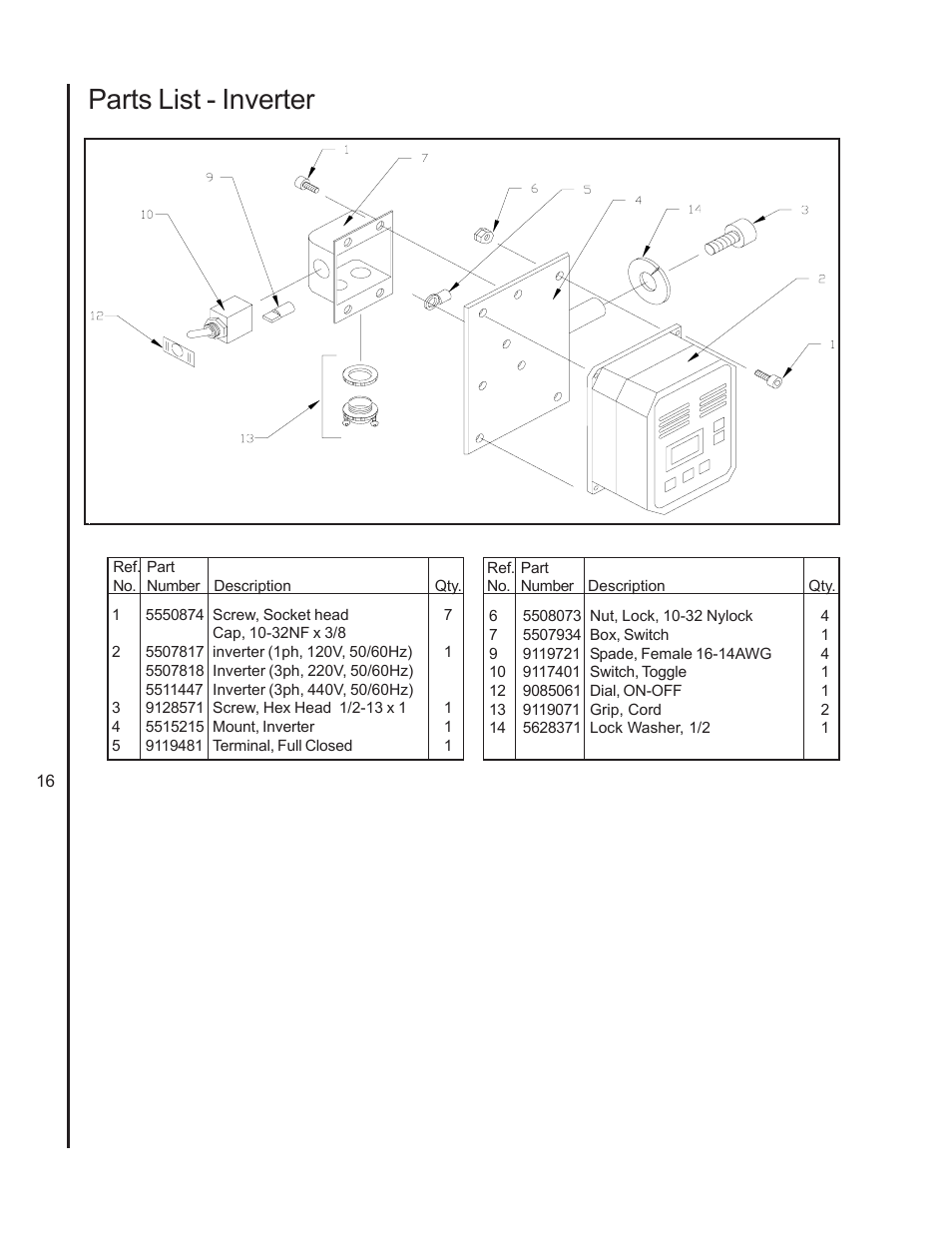 Exploded view - inverter, Parts list - inverter | Wilton 4103 User Manual | Page 16 / 28