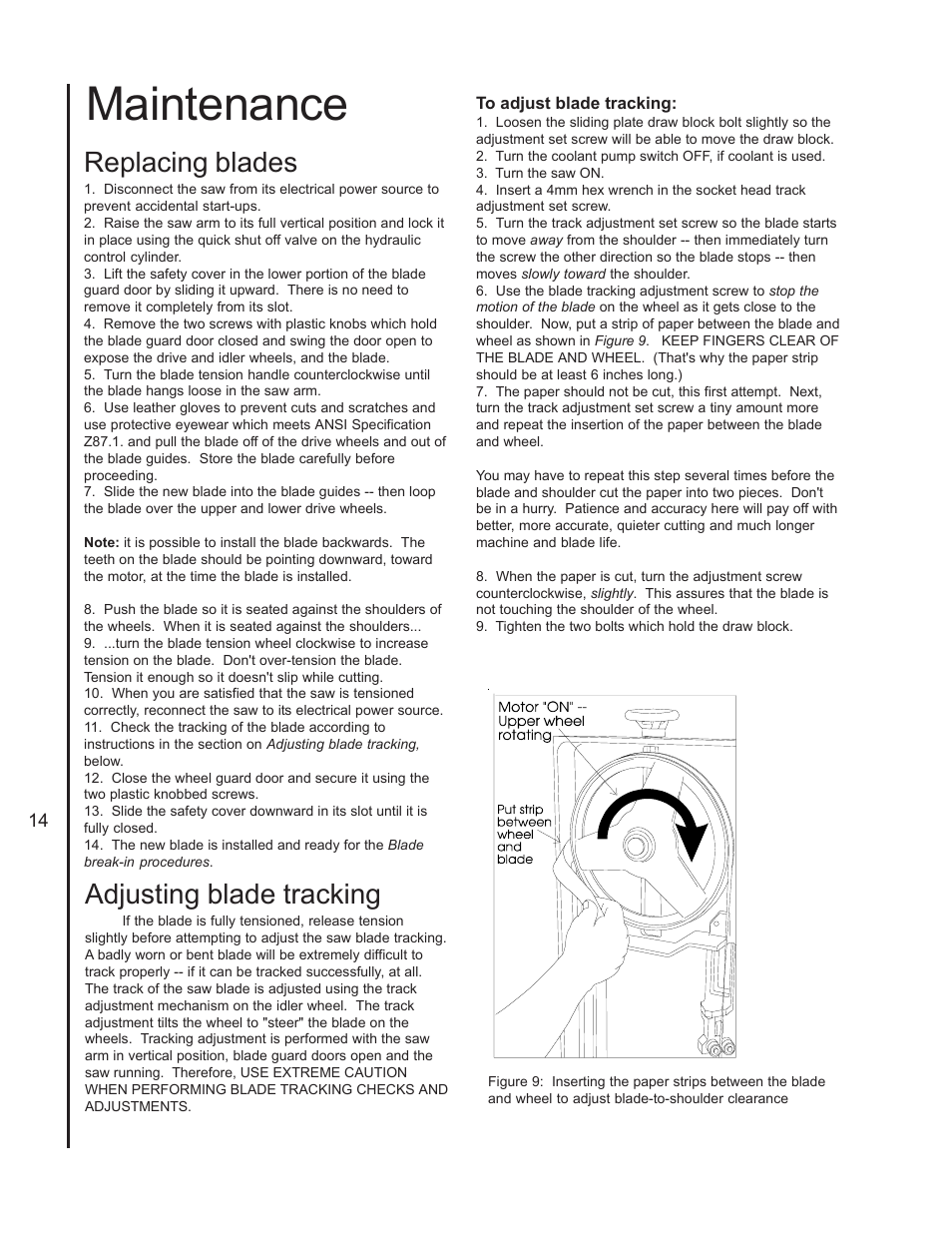 Maintenance, Replacing blades, Adjusting blade tracking | Wilton 3400 User Manual | Page 14 / 30