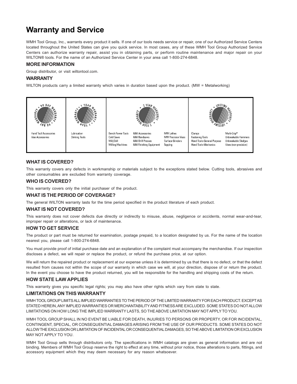 Warranty and service | Wilton 3400 User Manual | Page 2 / 30