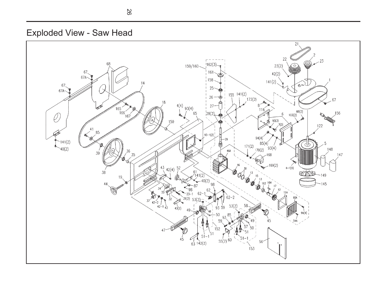 Saw head, Exploded view - saw head | Wilton 3400 User Manual | Page 26 / 30